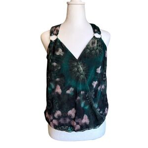 INC International Concepts Floral Green V-neck Top Size S